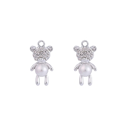 Медведь Подвески из сплава и страза, с пластиковой имитационной жемчужиной, платина, медведь, 25~30 мм