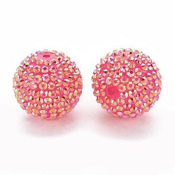 Magenta AB-Color Resin Rhinestone Beads, with Acrylic Round Beads Inside, for Bubblegum Jewelry, Magenta, 26x24mm, Hole: 2~2.5mm