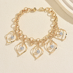Golden Iron Pave Clear Cubic Zirconia Hollow Teardrop Charm Bracelets for Women Party Daily Wear, Golden, 8.46 inch(21.5cm)