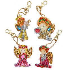 Angel & Fairy DIY Keychain Diamond Painting Kits, including Acrylic Pendant, Diamond, Diamond Drill Tool, Ball Chain, Swivel Clasp, Angel Pattern, Pendant: 60~60x50~70mm, 4pcs