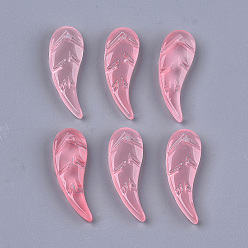 Flamingo Transparent Spray Painted Glass Pendants, Leaf, Flamingo, 37.5x9.5x4~4.5mm, Hole: 1.2mm