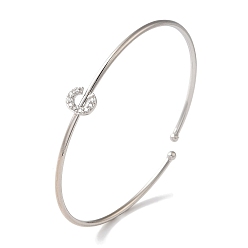 Letter C Браслеты на открытой манжете с прозрачным покрытием из латуни с микро-паве и кубическим цирконием, браслеты с крутящим моментом для женщин, платина, без свинца и без кадмия, буква С, внутренний диаметр: 1-7/8x2-1/4 дюйм (4.8x5.8 см)