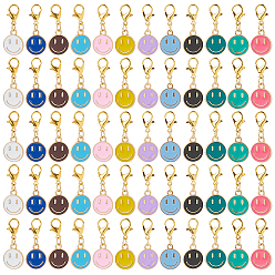 (52) Непрозрачная лаванда 96шт 12 цветной сплав эмали кулон украшения, Сплав с застежками когтя омара, улыбающееся лицо, золотые, разноцветные, 27 мм, 8 шт / цвет