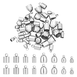 Нержавеющая Сталь Цвет 48шт 8 стиль 201 и 304 наконечники шнура из нержавеющей стали, Торцевые крышки, колонна и конус, цвет нержавеющей стали, 8~12x4.5~9 мм, отверстие : 1.6~1.8 мм, внутренний диаметр: 3~7 мм, 6 шт / стиль