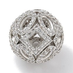 Платина Стойки обшивки латунь микро проложить кубического циркония бусы, долговечный, без свинца и без кадмия, полый круглый, платина, 14 мм, отверстие : 2 мм