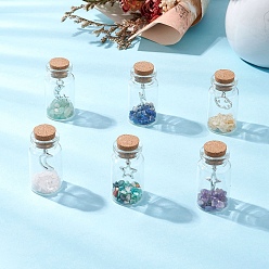 Смешанные камни 6шт. стеклянная бутылка желаний дисплей украшения, с натуральными кристаллами лазурита/амазонита/аметиста/цитрина/зеленого авантюрина и подвесками из сплава внутри статуэток для украшения домашнего офиса, 43x22 мм