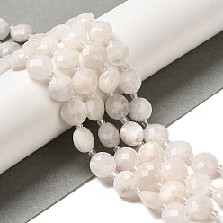 Rainbow Moonstone Бусины из натурального радужного лунного камня, граненые, плоско-круглые, с бисером, 10.5x6 мм, отверстие : 1 мм, около 33 шт / нитка, 15.47'' (39.3 см)