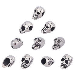 Antique Bronze 12Pcs 3 Style 304 Stainless Steel Beads, Skull, Antique Bronze, 10.5~15x8.5~10x8~10mm, Hole: 1.6~6mm, 4pcs/style
