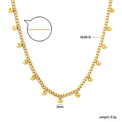 Plaqué 18K Or Véritable Colliers à pompons ronds en acier inoxydable pour femmes, réel 304 k plaqué or, 18 pouce (15.75 cm), pendentif: 40 mm