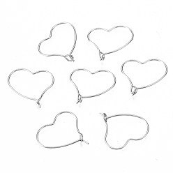 Нержавеющая Сталь Цвет 304 Выводы из нержавеющей стали серьги обруча, бокал шарма кольца, сердце, цвет нержавеющей стали, 22x20x0.6 мм, штифты : 0.6 мм