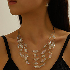 Прозрачный АВ Комплекты из ретро-сплава, смолы, подвесных серег и многослойных ожерелий, богемный стиль, ясно AB, Серьги: 28x10 mm