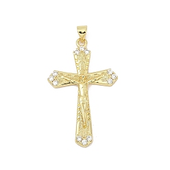 Настоящее золото 18K Латунные микро проложить кубического циркония подвески, крест, без свинца и без кадмия, долговечный, стойки покрытие, реальный 18 k позолоченный, 47x24.5x3.5 мм, отверстие : 3.5x4.5 мм