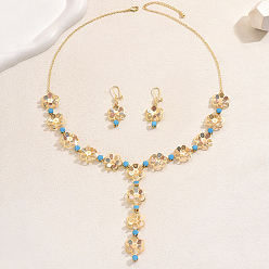 Золотой Элегантные комплекты серег и ожерелий с цветочным узором из железа и кубического циркония для женщин, путешествующих на отдыхе, золотые