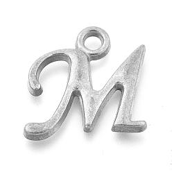 Letter M Подвески из сплава, стойки покрытие, без кадмия и без свинца, без покрытия, letter.m, 12~17x4~15x2 мм, отверстие : 1.5 мм