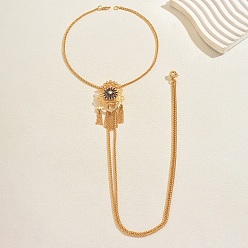 Разноцветный Винтажная готическая латунная брошь-лариат с длинной кисточкой и кубическими цирконами в цветочек, золотые, красочный, 28.74 дюйм (73 см)