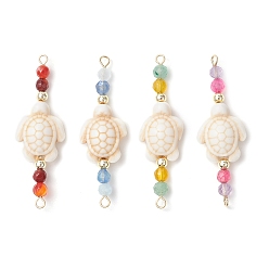 Turtle 4шт. 4 цвета летний пляжный окрашенный синтетический бирюзовый соединительные подвески, с натуральным аквамарином, окрашенным агатом, сердоликом, зеленым авантюрином и аметистом, гранеными круглыми бусинами и 304 двойными петлями из нержавеющей стали, золотые, черепаха, 44.5~45.5x13x7 мм, отверстие : 2 мм, 1 шт / цвет