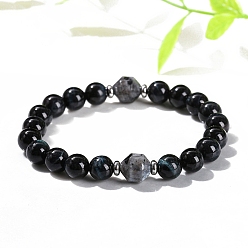 Тигровый глаз Круглые браслеты из тигрового глаза, с многоугольными бусинами лабрадорита, 8~10 мм