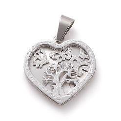 Edelstahl Farbe Anlaufgeschützt 304 Anhänger aus Edelstahl, , Herz mit Baum & Schmetterling, Edelstahl Farbe, 26x25x3 mm, Bohrung: 5x9 mm