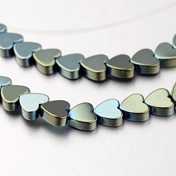 Зеленое Покрытие Гальванизировать немагнитных синтетический гематит нитей бисера, сердце, зеленый покрытием, 6x6x2 мм, отверстие : 1 мм, около 71 шт / нитка, 15.7 дюйм