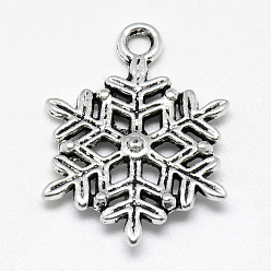Antique Silver Tibetan Style Alloy Pendants, Snowflake, Cadmium Free & Lead Free, Antique Silver, 22.5x16.5x3mm, Hole: 2mm, about 730pcs/1000g