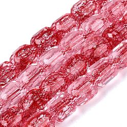 FireBrick Transparent Crackle Glass Beads Strands, Column, Faceted, FireBrick, 8~8.5x7~8mm, Hole: 1~1.2mm, about 40~43pcs/strand, 13.78~14.57 inch(35~37cm)