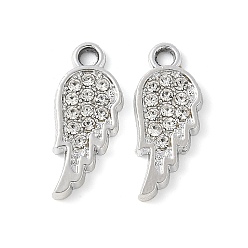 Платина Сплава кристалла горный хрусталь подвески, стойки покрытие, без кадмия, без никеля и без свинца, крыло, платина, 18.5x7.5x1.5 мм, отверстие : 1.8 мм
