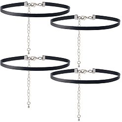 Черный 4шт. кожаные чокеры, с латунными карабин-лобстерами , платина, чёрные, 13.39 дюйм (34 см)