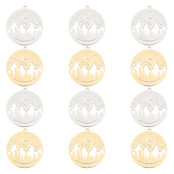 Позолоченный и Цвет Нержавейки 12 шт. 2 цвета 201 подвески из нержавеющей стали, плоский круглый с верблюдом, настоящее золото и нержавеющая сталь, 30x28x1 мм, отверстие : 1.6 мм, 6 шт / цвет