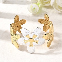 Цветок 304 женские браслеты-манжеты из нержавеющей стали, реальный 18 k позолоченный и цвет нержавеющей стали, цветок, внутренний диаметр: 1-7/8x2-1/8 дюйм (4.9x5.5 см)