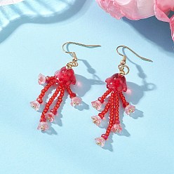 Красный Серьги-подвески из стеклянных бусинок и бусин., с 304 крючков из нержавеющей стали, медуза, золотые, красные, 59~61x12 м