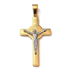 Золотой & Цвет Нержавеющей Стали 304 подвески-кресты из нержавеющей стали с изображением Иисуса, золотые и нержавеющая сталь цвет, 37.5x21x4.5 мм, отверстие : 4x7.5 мм