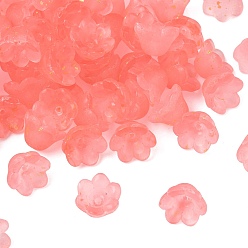 Оранжево-Красный Колпачок из матового стекла, 6-лепестков цветка, с золотой порошок, оранжево-красный, 11x12x8 мм, отверстие : 1.4 мм, Около 1333 шт / 1000 г