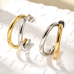 Золотой & Цвет Нержавеющей Стали 304 двухцветные серьги-гвоздики из нержавеющей стали, двухслойный с-образный, золотые и нержавеющая сталь цвет, 25x11.5 мм