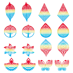 Разноцветный 16 шт 8 стиль 430 подвески из нержавеющей стали, Ссылки на компоненты, окрашеные, гравированные металлические украшения, разнообразные, красочный, 37.5~61.5x30.5~50x0.5~0.7 мм, отверстие : 1.2~2 мм, 2 шт / стиль