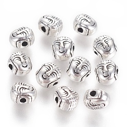 Antique Silver Tibetan Style Alloy Beads, Cadmium Free & Nickel Free & Lead Free, Buddha head, Antique Silver, 8x7x5.5mm, Hole: 1.5mm
