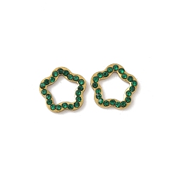 Цветок 304 кабошоны со стразами из нержавеющей стали, ионное покрытие (ip), золотые, цветок, 9x9.5x1.5 мм