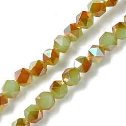 Lime green Galvanisieren Glasperlen, facettiert rund, lime green, 5.5x5x6 mm, Bohrung: 1 mm, ca. 101 Stk. / Strang, 22.05'' (56 cm)