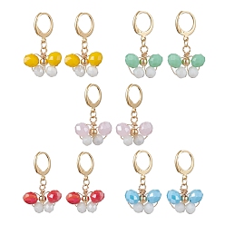 Mixed Color 7 Pairs 7 Colors Alloy Dangle Leverback Earrings, Butterfly Glass Drop Earrings, Mixed Color, 31x17~18mm, 1 Pair/color