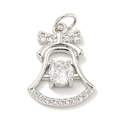 Платина Покрытие стойки латунь микропаве прозрачные подвески из кубического циркония, долговечный, с прыжковых колец, без свинца и без кадмия, Рождественский колокольчик, платина, 19x14x4 мм, отверстие : 4 мм