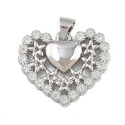 Платина Латунные микро проложить кубического циркония подвески, сердце прелести, стойки покрытие, долговечный, без свинца и без кадмия, платина, 18.5x21.5x3.5 мм, отверстие : 4x3 мм