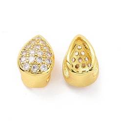 Real 18K Gold Plated Eco-friendly Rack Plating Brass Micro Pave Cubic Zirconia Slide Charms, Cadmium Free & Lead Free, Long-Lasting Plated, Teardrop, Real 18K Gold Plated, 9.5x7x7mm, Hole: 3.5x6.5mm