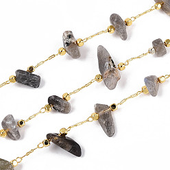 Лабрадорита Латунные кабельные цепи, с натуральным лабрадорита, пайки, с катушкой, долговечный, золотые, 1~8x3~17x1~8 мм, около 32.81 футов (10 м) / рулон