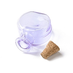 Lilac Flat Round Miniature Glass Bottles, with Cork Stoppers, Empty Wishing Bottles, for Dollhouse Accessories, Jewelry Making, Lilac, 11.5x21x31mm