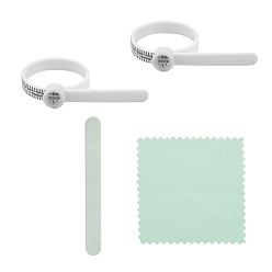 Mixed Color Plastic Ring Sizer, UK Official British Finger Measure, Gauge Finger Measuring Belt for Men and Womens Sizes, with Double-sided Sponge Polish Strip File and Silver Polishing Cloth, Mixed Color, 11.3x0.8x0.55cm, 2pcs