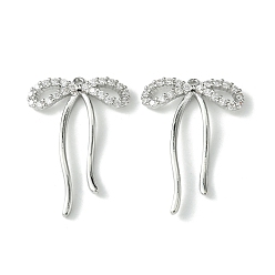 Платина Латунные микро проложить кубического циркония подвески, без кадмия, без никеля и без свинца, бантом, платина, 27.5x19.5x2.5 мм, отверстие : 1 мм