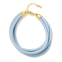 Sky Blue Microfiber Leather Multi-strand Cord Bracelets Makings, with Brass Findings and 202 Stainless Steel Lobster Claw Clasps, Golden, Sky Blue, 7.48 inch(19cm)