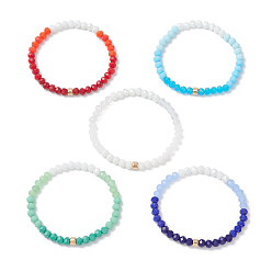 (52) Непрозрачная лаванда Браслеты из стеклянных бусин-имитаторов из нефрита для женщин, рондель, разноцветные, бусина : 6 mm, внутренний диаметр: 2-1/8 дюйм (5.4 см)