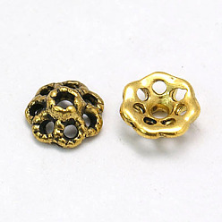 Античное Золото  Крышки для бусин тибетского стиля, античное золото , без свинца, без никеля и без кадмия, цветок, Размер : диаметром около 9 мм , толщиной 4 мм , отверстие : 1 мм