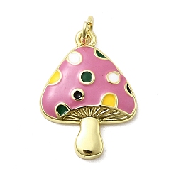 Бледно-Розовый Латунь эмаль подвески, гриб, стойки покрытие, долговечный, без кадмия и без свинца, реальный 18 k позолоченный, с целью перехода в кольце, розовый жемчуг, 22.5x16.5x3 мм, отверстие : 3 мм