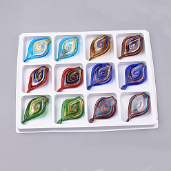 (52) Непрозрачная лаванда Ручной золотой песок Lampwork большие кулоны, лист, разноцветные, 71~72x44~46x18~19 мм, отверстие: 10~11 мм, размер коробки: 28.2x22x1.6 см, около 12 шт / коробка